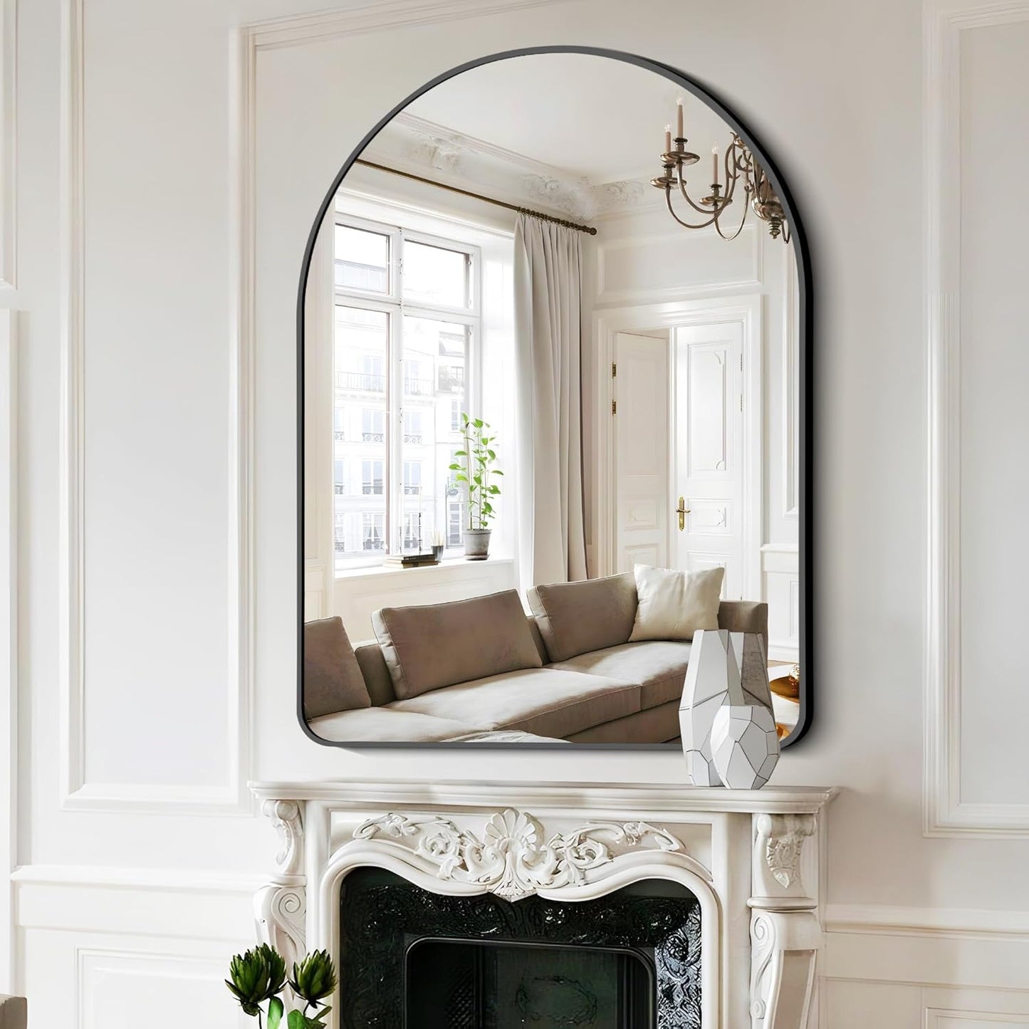 FORBATH Arched Mirror 36x48 Inch, Bathroom Mirror Wall Mounted Modern Black Aluminum Alloy Frame Decor Large Dresser, for Bedroom Living Room Entryway, Hanging or Leaning Against Wall