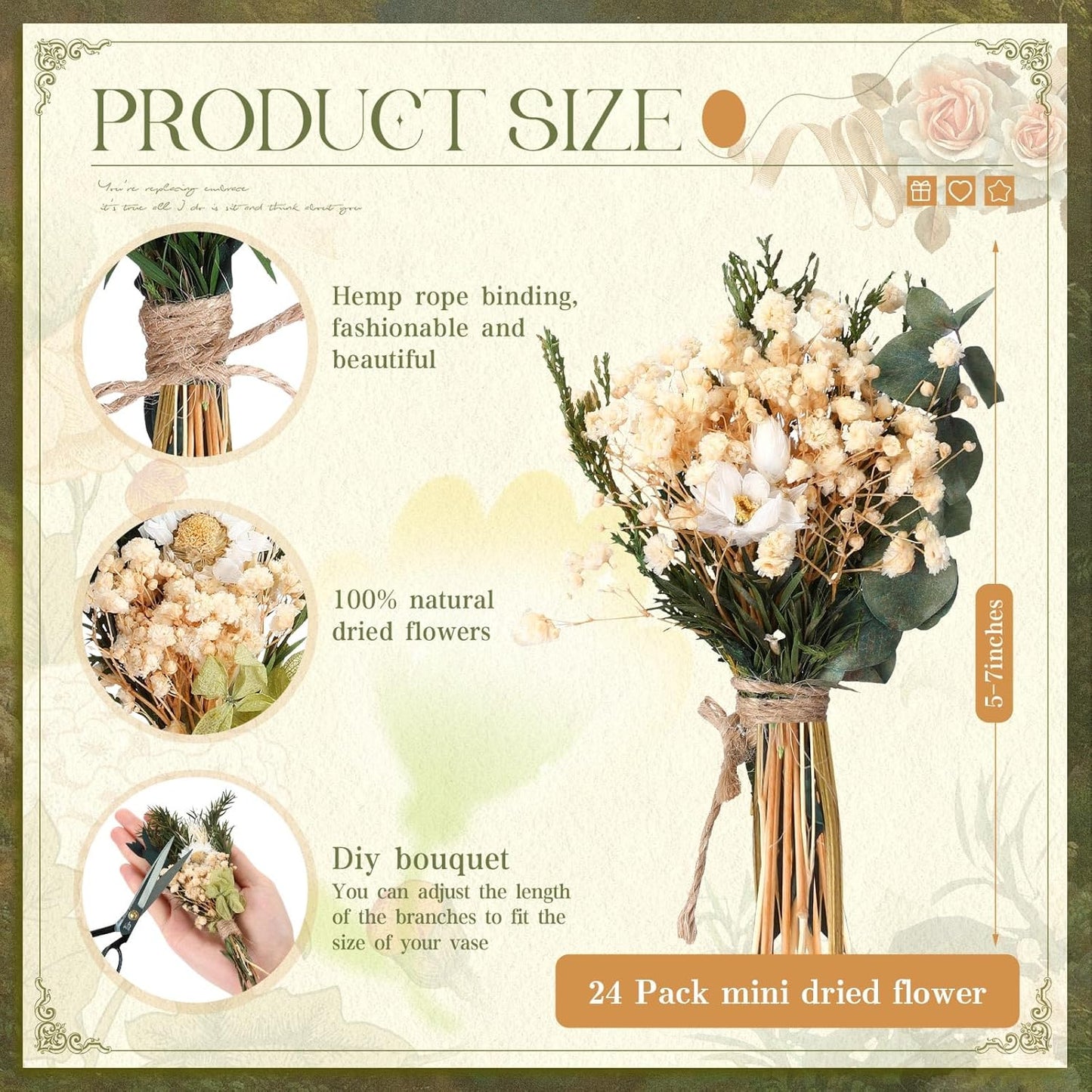 Layhit 24 Pcs Boho Dried Flower Bouquet Mini Wedding Handmade Dry Flowers Decor for Vase Crafts DIY Photo Boutonniere for Men Floral Plant for Bridesmaid Gift Birthday Decor(Greenery)