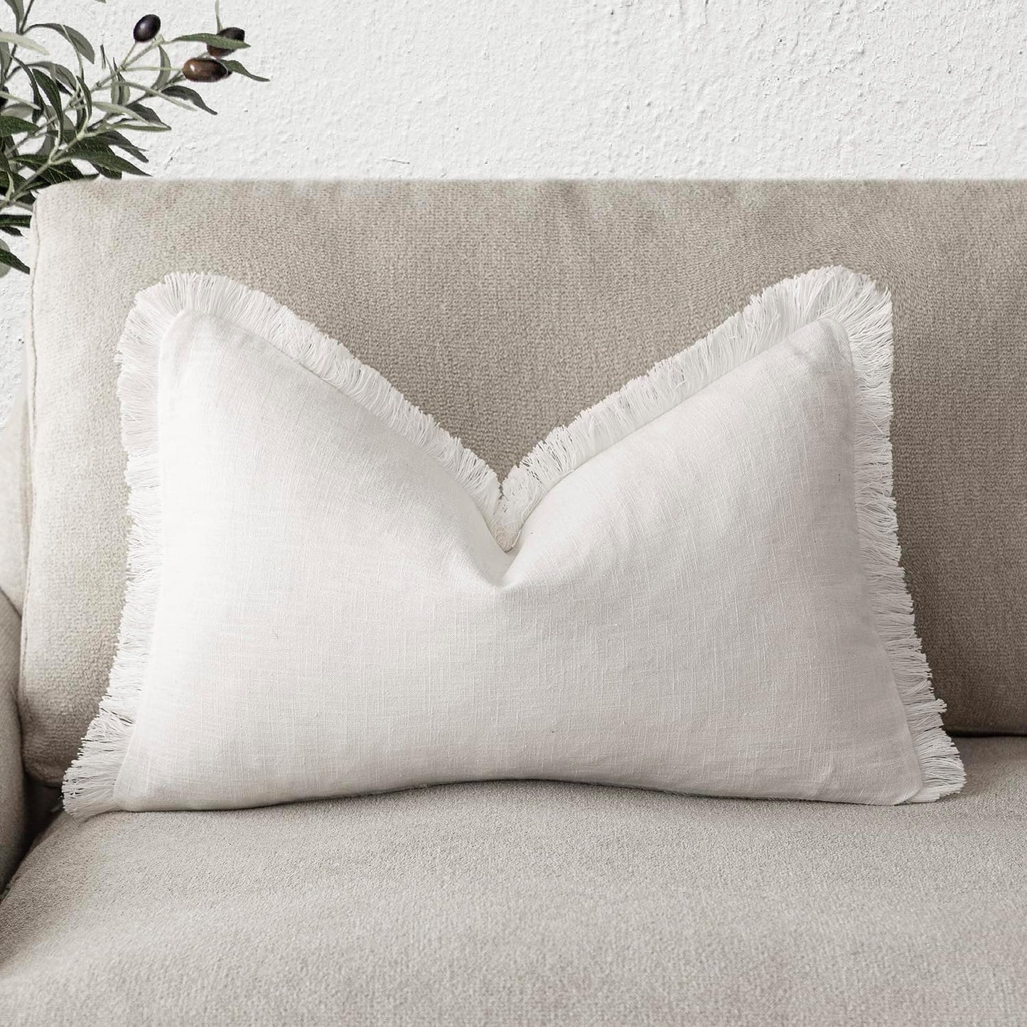 Foindtower Decorative Linen Fringe Throw Pillow Covers Cozy Boho Farmhouse Cushion Cover with Tassels Soft Accent Pillowcase for Chair Sofa Bed Living Room Home Decor, 12×24 Inch, 1PC, Cream White
