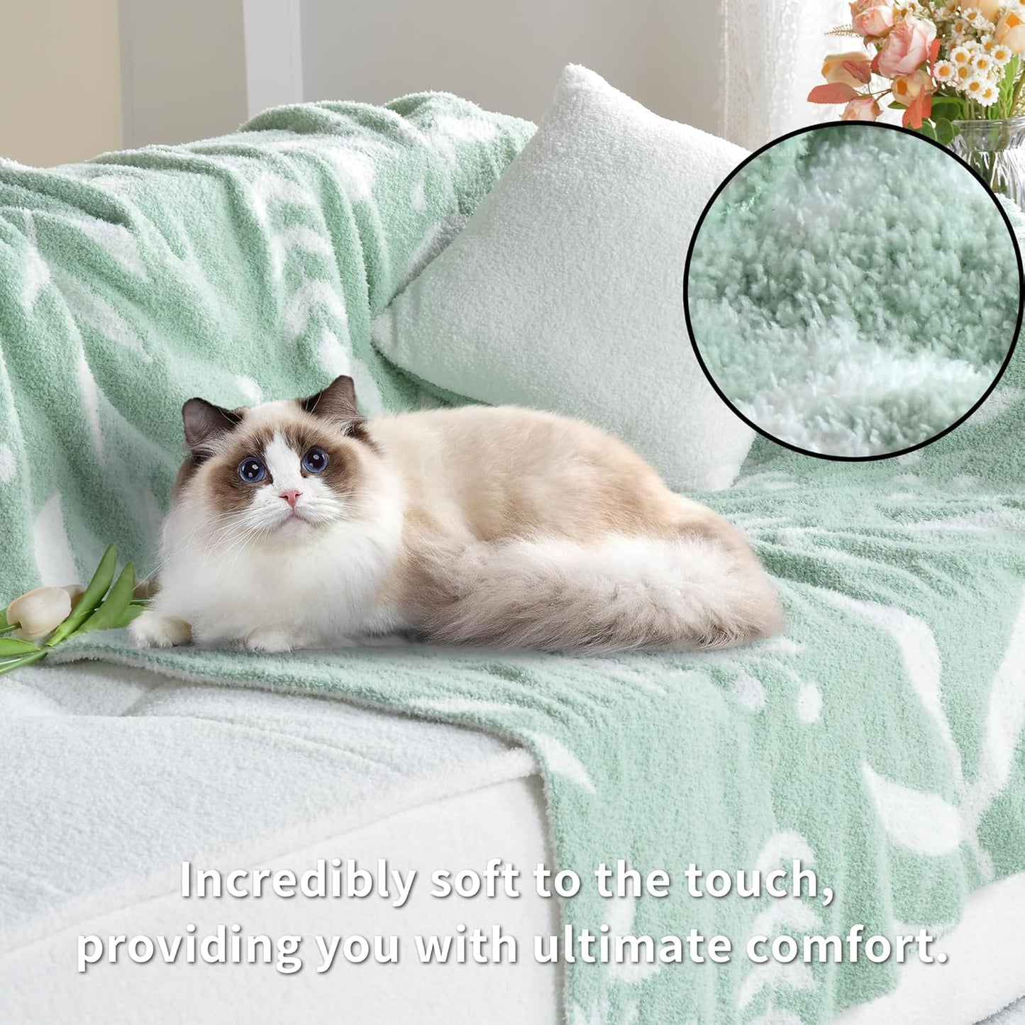 Leaf Pattern Throw Blanket Soft Cozy Spring Blanket for Bed, Couch, Sofa Lightweight Breathable Stylish Seasonal Home Decor Blanket Sage Green 60x80 Inches