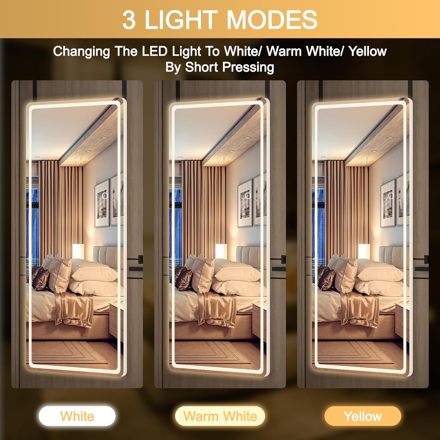 Hasipu LED Door Mirror - Full Length, 56 x 16 Over The Door Mirror with Lights for Bedroom, Living Room, Cloakroom