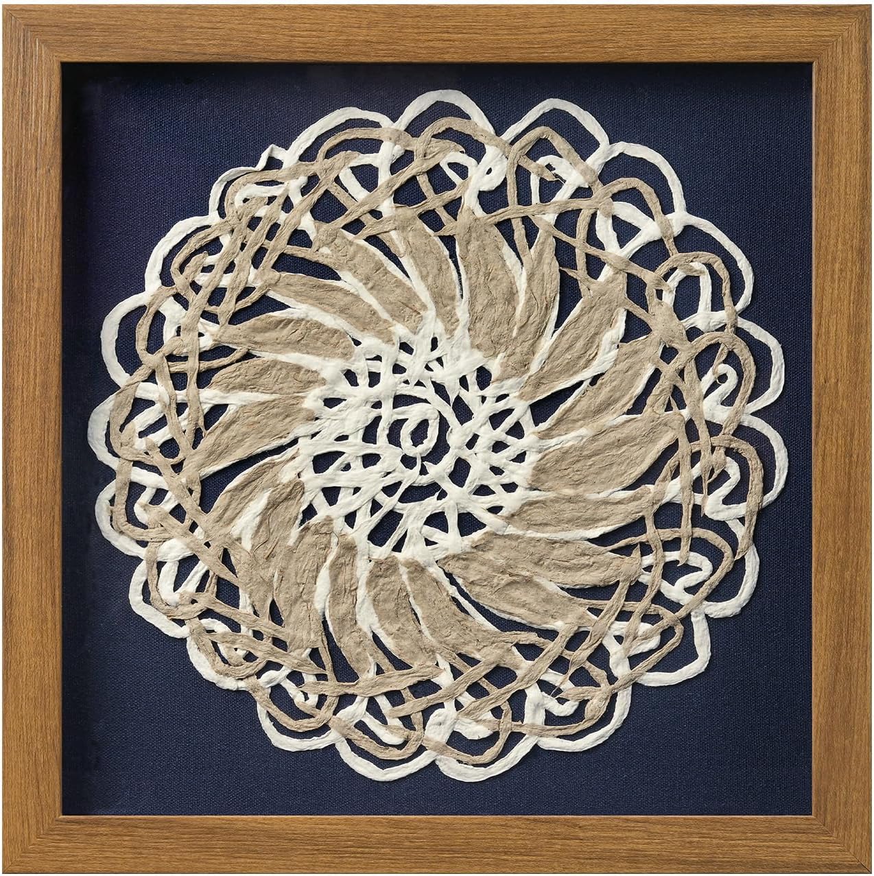 FOLKOR Framed Boho Wall Art for Living Room, 12" Natural Rice Paper Mandala Art Decor with Shadow Box, Bohemian Wall Hanging Panel for Bedroom Kitchen Shaby Chic Home Office Decoration