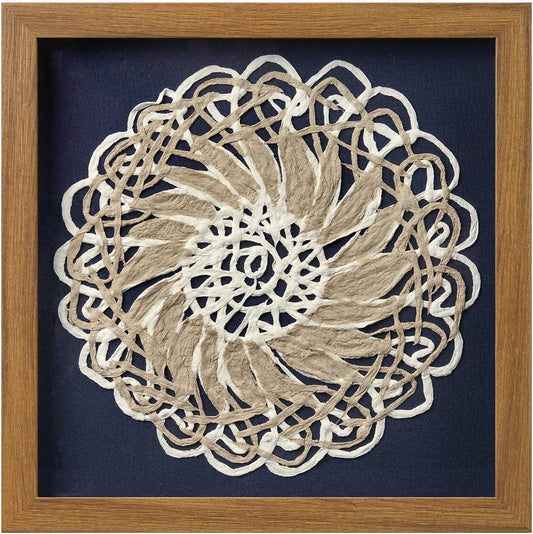 FOLKOR Framed Boho Wall Art for Living Room, 12" Natural Rice Paper Mandala Art Decor with Shadow Box, Bohemian Wall Hanging Panel for Bedroom Kitchen Shaby Chic Home Office Decoration