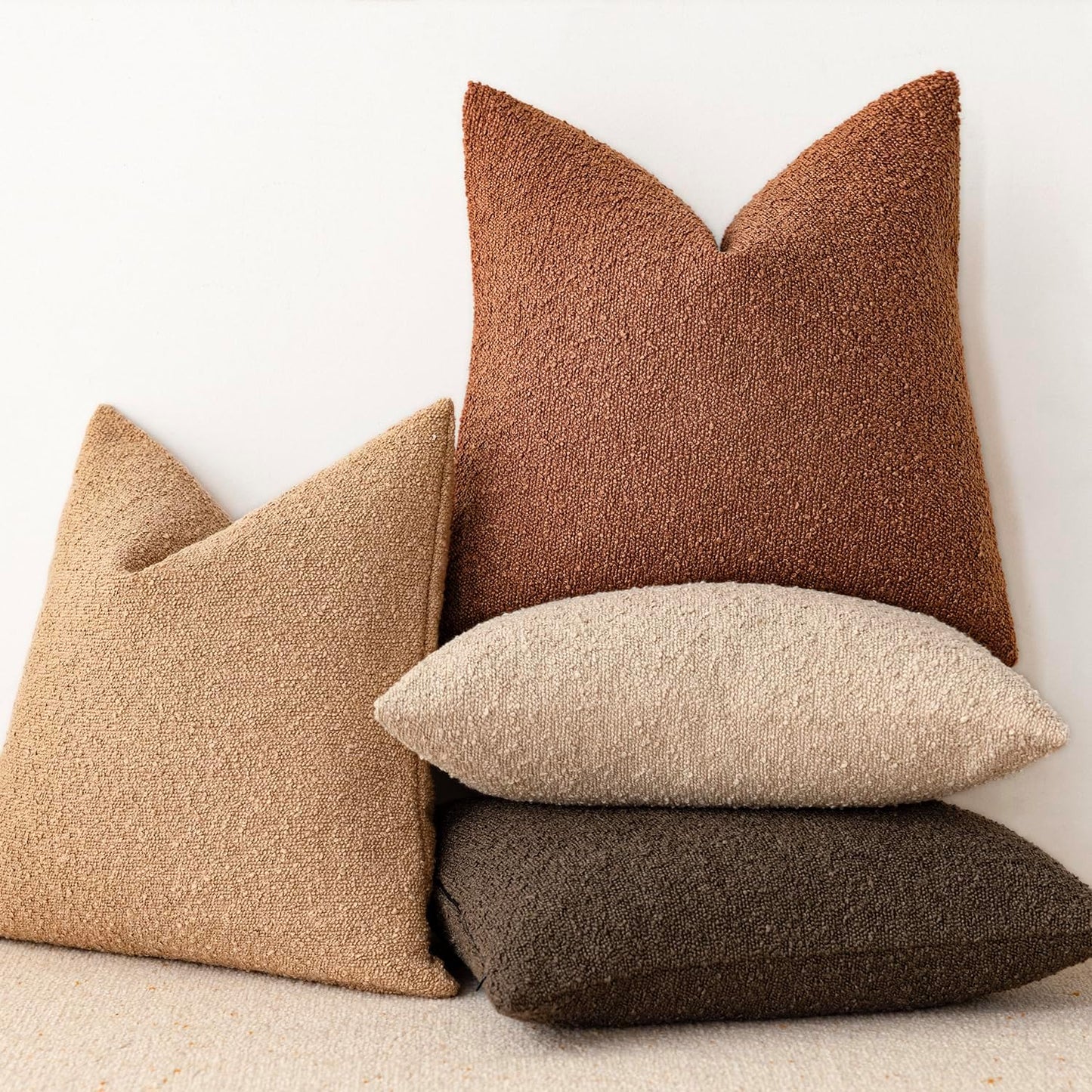 Foindtower Decorative Textured Boucle Throw Pillow Covers Accent Solid Pillow Cases Neutral Soft Cozy Couch Cushion Case for Chair Sofa Bedroom Living Room Home Decor 16x16 Inch,1PC,Burnt Orange Hazel