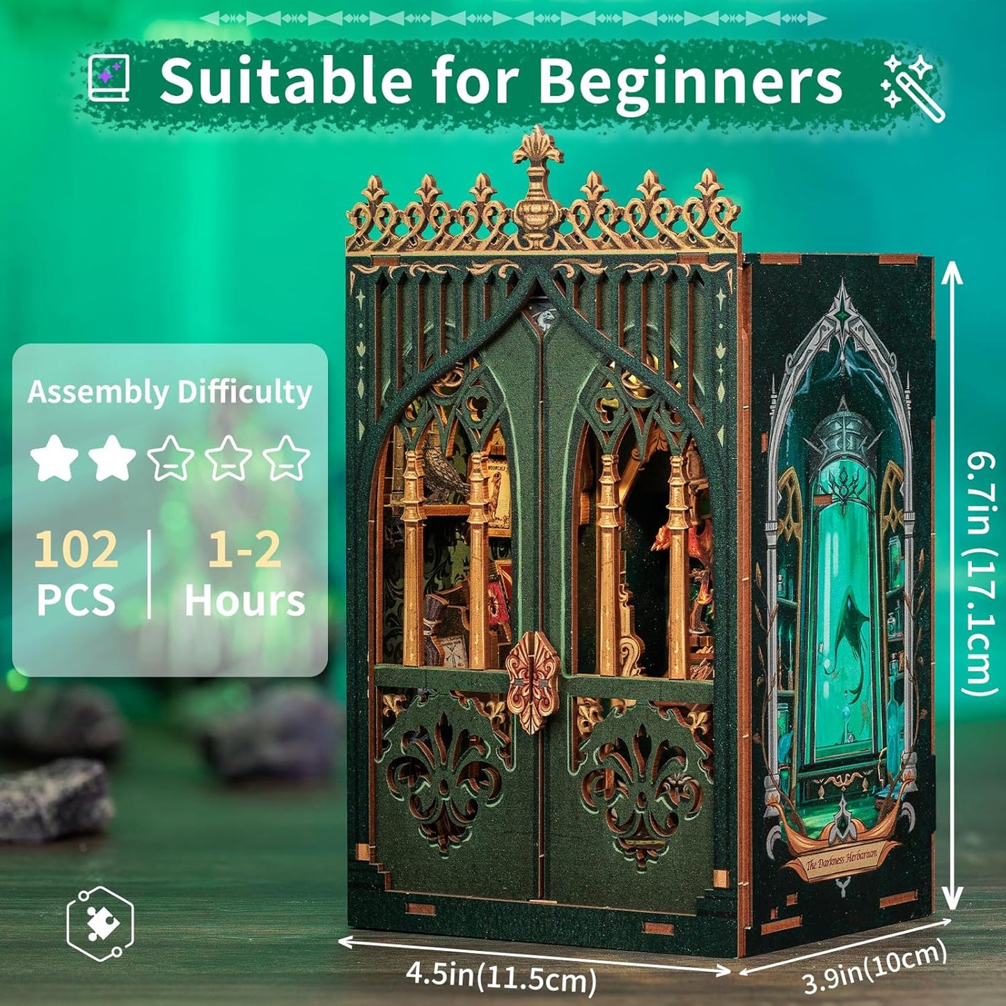 Cutefun Book Nook Kit, DIY Miniature House Kit for Beginners, Book Nook Kits for Adults, Wooden Dollhouse for Bookshelf Decor, Gifts for Family and Friends (The Darkness Herbarium)