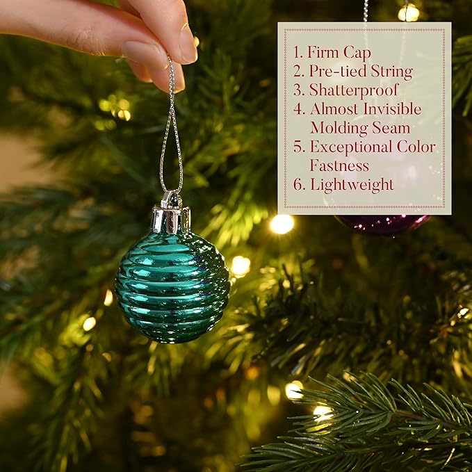 Valery Madelyn 1.57 Inches Small Christmas Tree Decorations Ornament Set for Fall Halloween, 24ct Peacock Purple Blue Shatterproof Hanging Ball Ornaments Holiday Party Decor