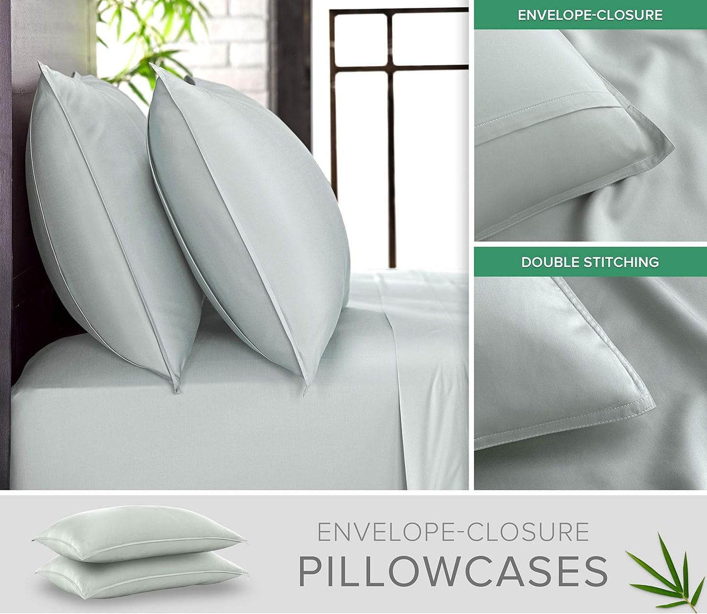 Full Sheets by Pure Bamboo, Genuine 100% Organic Viscose Derived from Bamboo Bed Sheet Set, Luxuriously Soft & Cooling, Double Stitching, Lifetime Quality Promise (Full, Sea Glass)