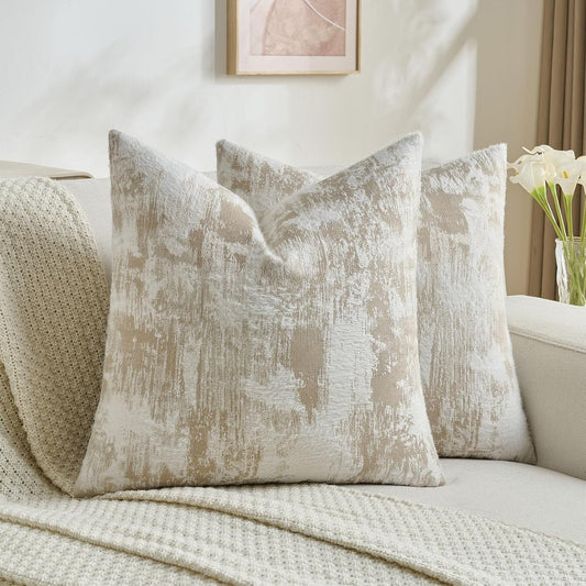 FUTEI Brown White Decorative Throw Pillow Covers 26x26 Inch Set of 2,Soft Faux Cashmere Jacquard - Textured & Cozy Euro Pillow Shams,Modern Home Decor for Couch Bed Living Room