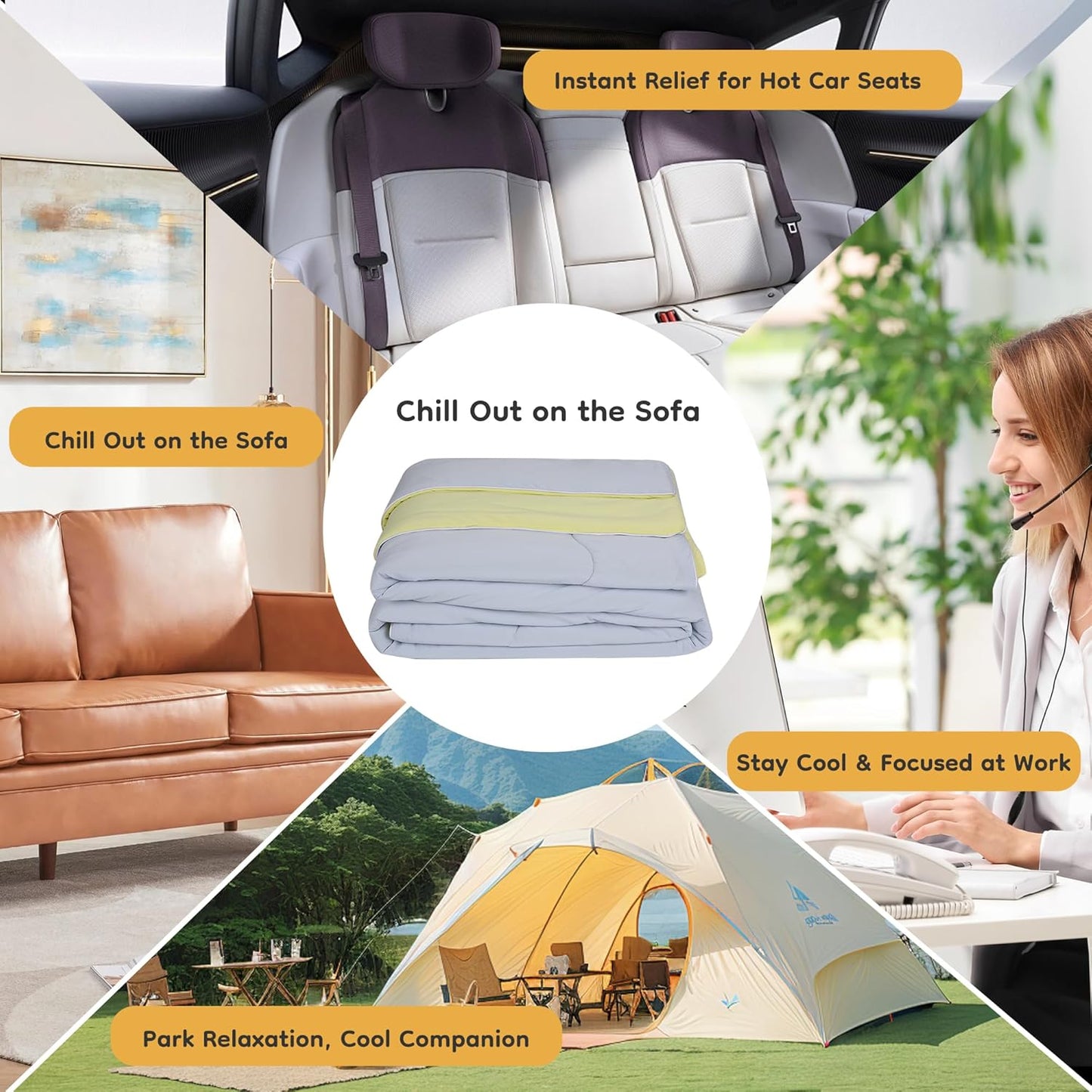 Cooling Comforter Summer Blanket for Hot Sleepers, Ultra-Cool & Breathable, All Season Comfort, Double-Sided Cold Blanket for Night Sweats, Queen Size 78" x 90", Yellow & Light Blue