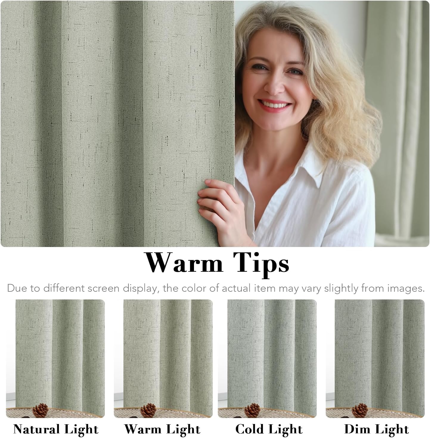 H.VERSAILTEX Linen Blackout Curtains 63 Inches Long 100% Absolutely Blackout Thermal Insulated Textured Linen Look Curtain Draperies Anti-Rust Grommet, Energy Saving with White Liner, 2 Panels, Sage