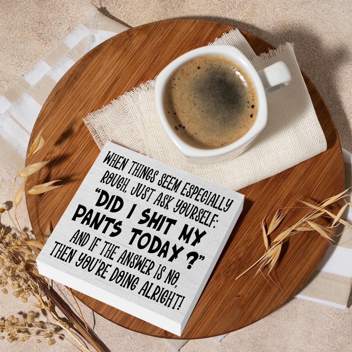 Funny Sarcastic Rustic Wooden Box Sign, Desk Decor Motivational Office Decor Supplies Office Desk Accessories for Tabletop Home Farmhouse Cubicle Decorations Wood Block Plaque Box Sign Friend Gifts