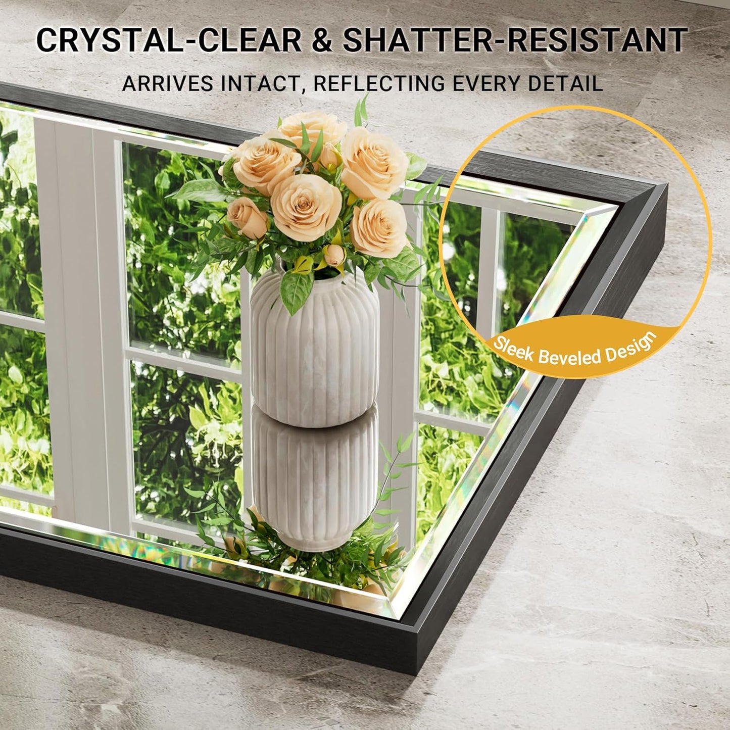 Black Framed Mirror for Bathroom, 24x32 Inch Black Rectangle Beveled Bathroom Vanity Mirror, Anti-Rust Matte Black Metal Frame Mirror for Wall, Vertical/Horizontal Wall-Mounted Mirrors