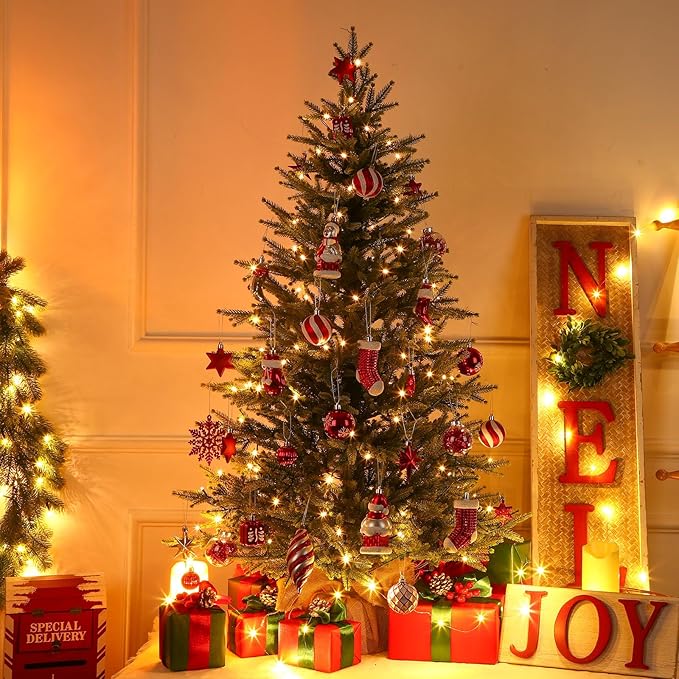 4ft Prelit Artificial Small Mini Christmas Tree with Color LED Lights, Remote Control and Timer, Perfect for Xmas Decor, Wedding Dining Table top, Home, Kitchen,4 Foot