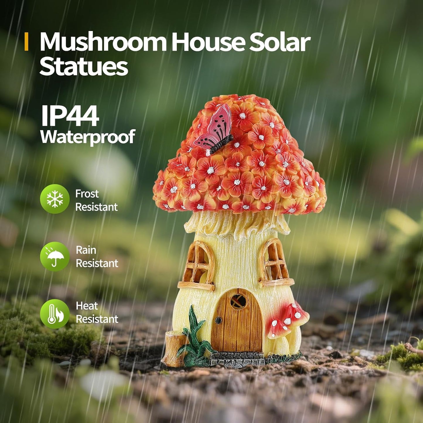 Fairy Garden House Mushroom with Solar LED Light - Resin Fairy Garden Accessories, Waterproof Outdoor Light Statue Tiny House, Perfect for Lawn, Balcony, Yard Decor, 7" H