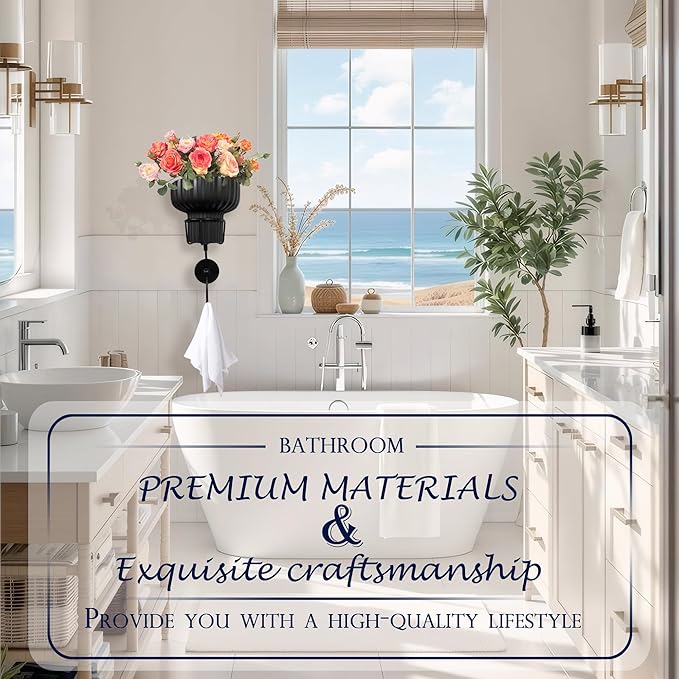 Hanging Plant Wall Vessel for Flowers with Hook, Indoor Outdoor Boho Bathroom Decor Wall Art Planter Mounted Vase (Black)