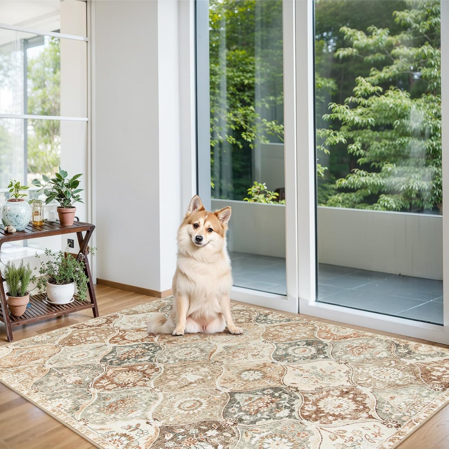 Lahome Moroccan Trellis Washable Small Area Rug, 3x5 Black Rug for Bedroom Living Room, Non-Slip Oriental Accent Throw Carpet for Kitchen Office Entryway Bathroom Office, Khaki