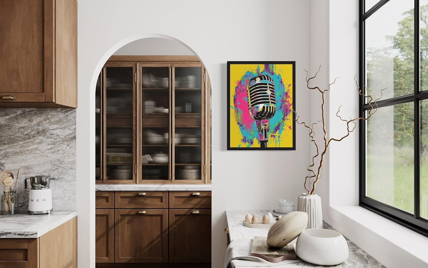 Microphone Pop Art Poster Print, Vintage Retro Wall Art Decor Paintings Classic Artwork for Bedroom Living Room Decorations. (Microphone, 24x36 inches (Unframed))