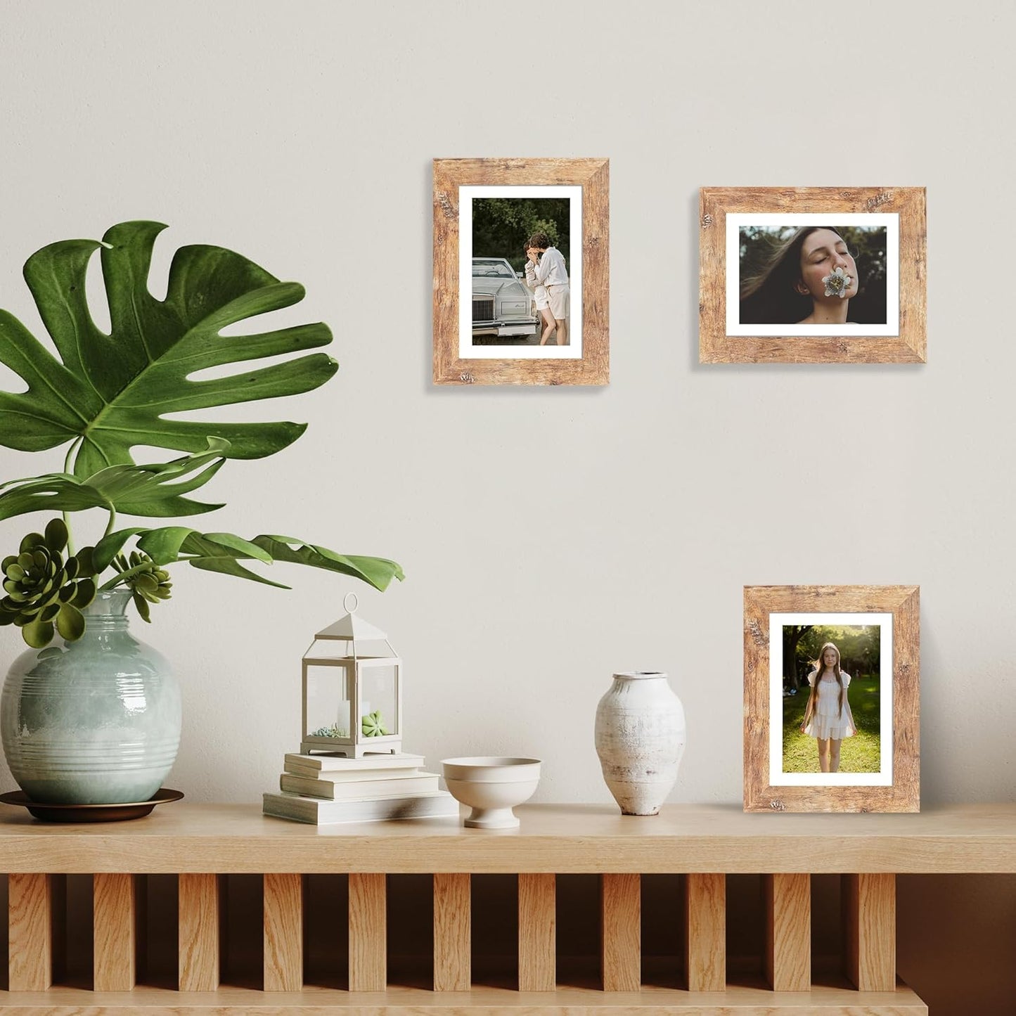 iRahmen 5x7 Picture Frame Set of 2, Rustic Brown Frame with High Definition Glass, Display Pictures 4x6 with Mat or 5 x 7 without Mat, Wood Photo Frame for Table top and Wall Mounting