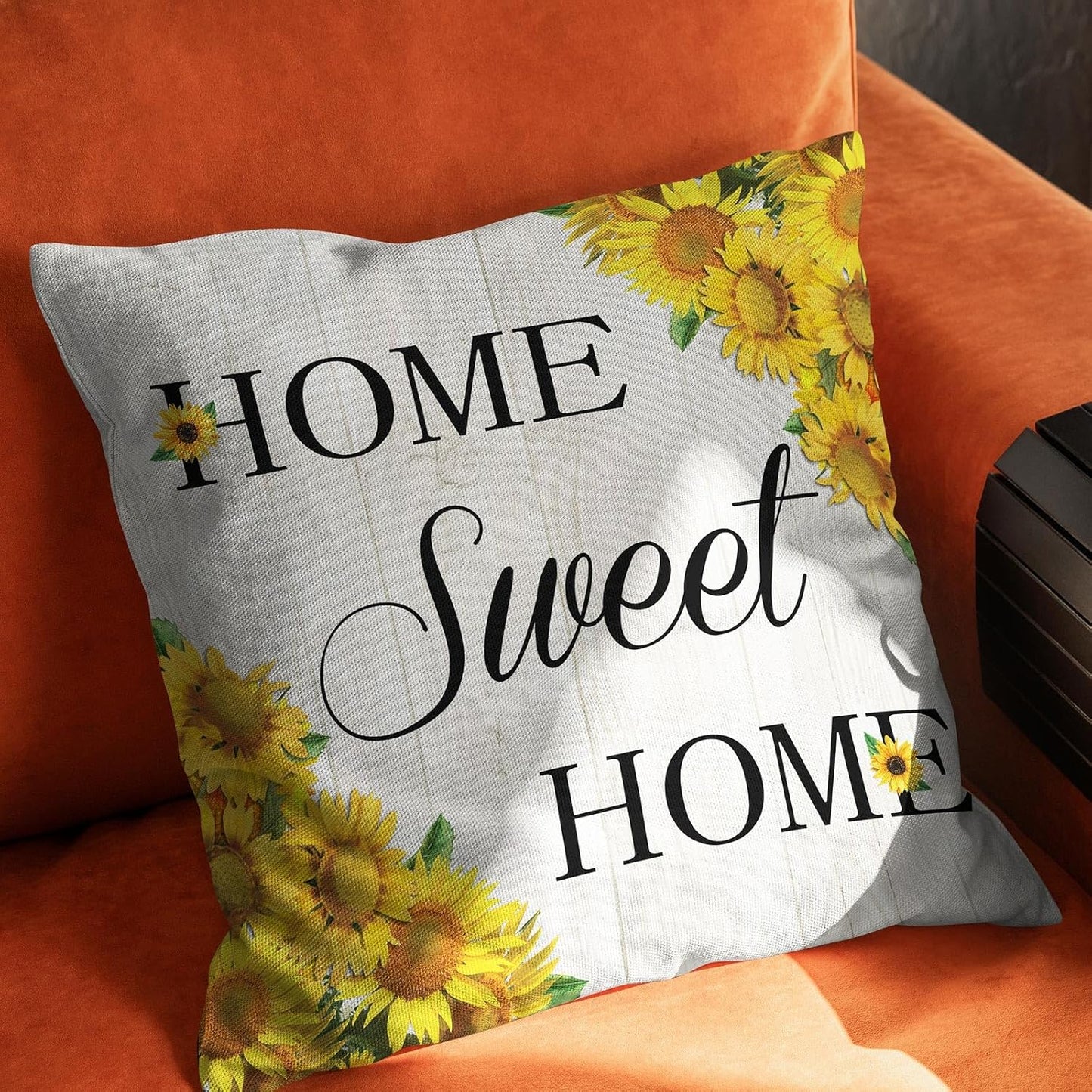 Home Sweet Home Sunflower Spring Throw Pillow Cover Farmhouse Decorative Cushion Case Sofa Pillow Case 18x18 Inch