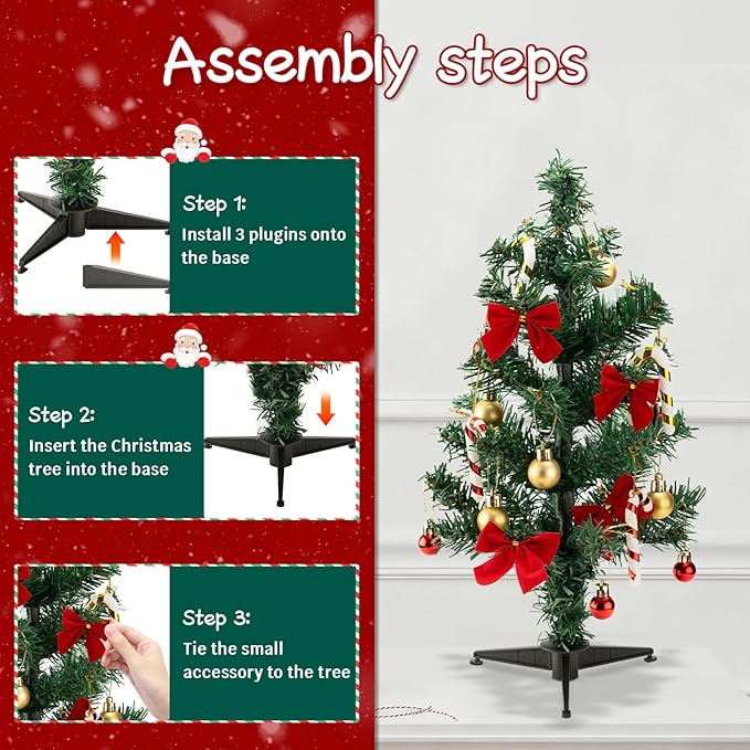 1.5FT Tabletop Christmas Tree, Artificial Mini Christmas Pine Tree with Realistic Branches & Plastic Stand, Small Xmas Tree for Home Office Party Desktop Festival Indoor Decoration, Green