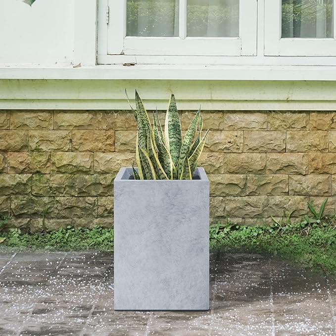 Kante 18.5" H Tall Rectangular Concrete Planters, Outdoor Indoor Lightweight Plant Pots with Drainage Hole and Rubber Plug, Modern Style for Home Garden Patio, Slate Gray