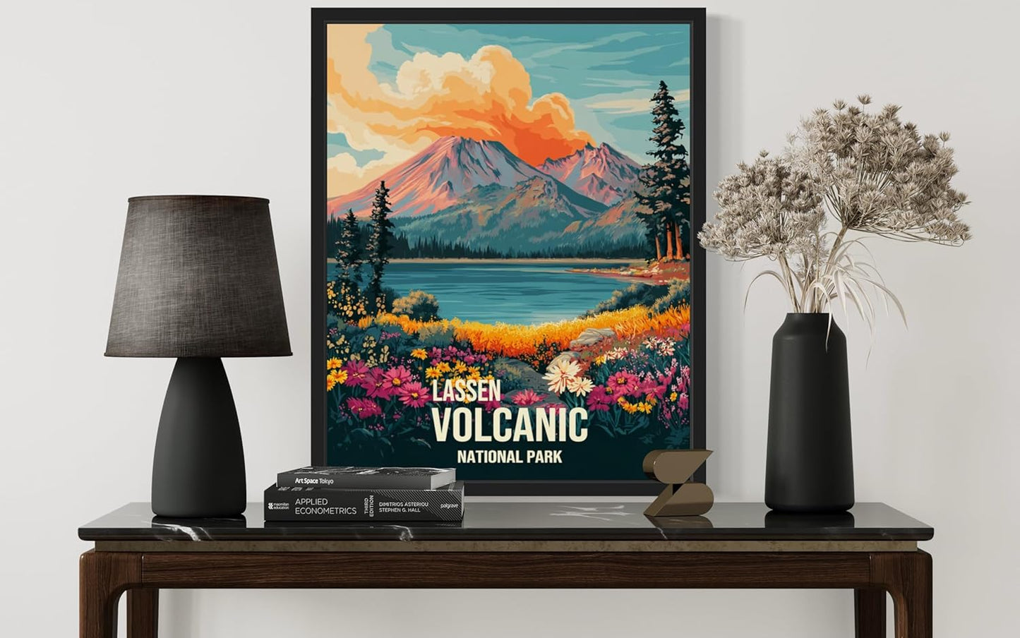 Lassen Volcanic National Park Art Print Poster, Vintage Retro Pop Art Travel Wall Art Bedroom Bathroom Living Room Decor 185 (Lassen Volcanic, 24 x 36 inches, Black Frame)