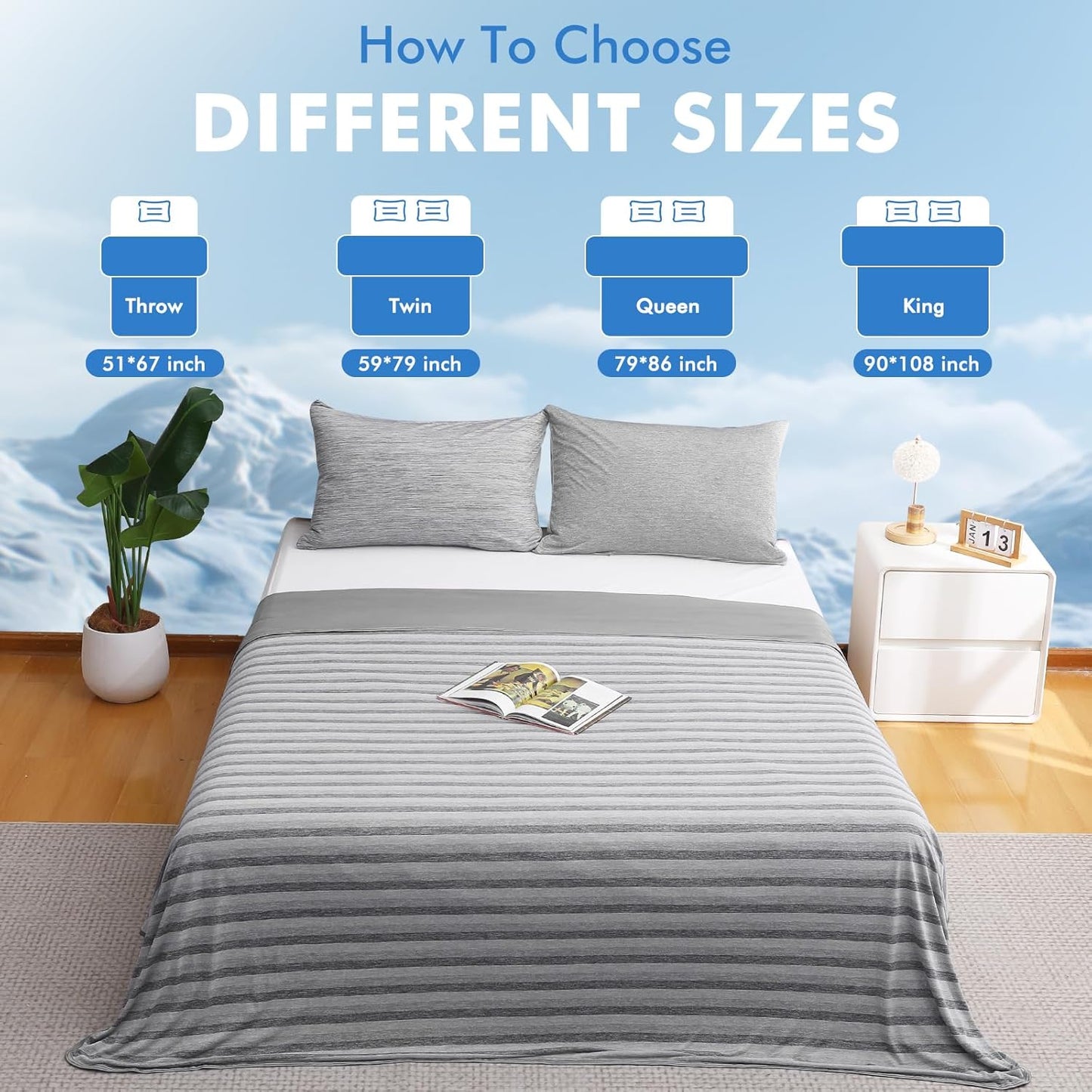 Marchpower Cooling Blanket for Hot Sleepers King Size, Double Sided Arc-Chill Cooling Fabric Q-Max>0.5, Cooling Blanekt for Hot Flashes and Night Sweats, Cool Blanekt Cold Blanket for Summer Grey