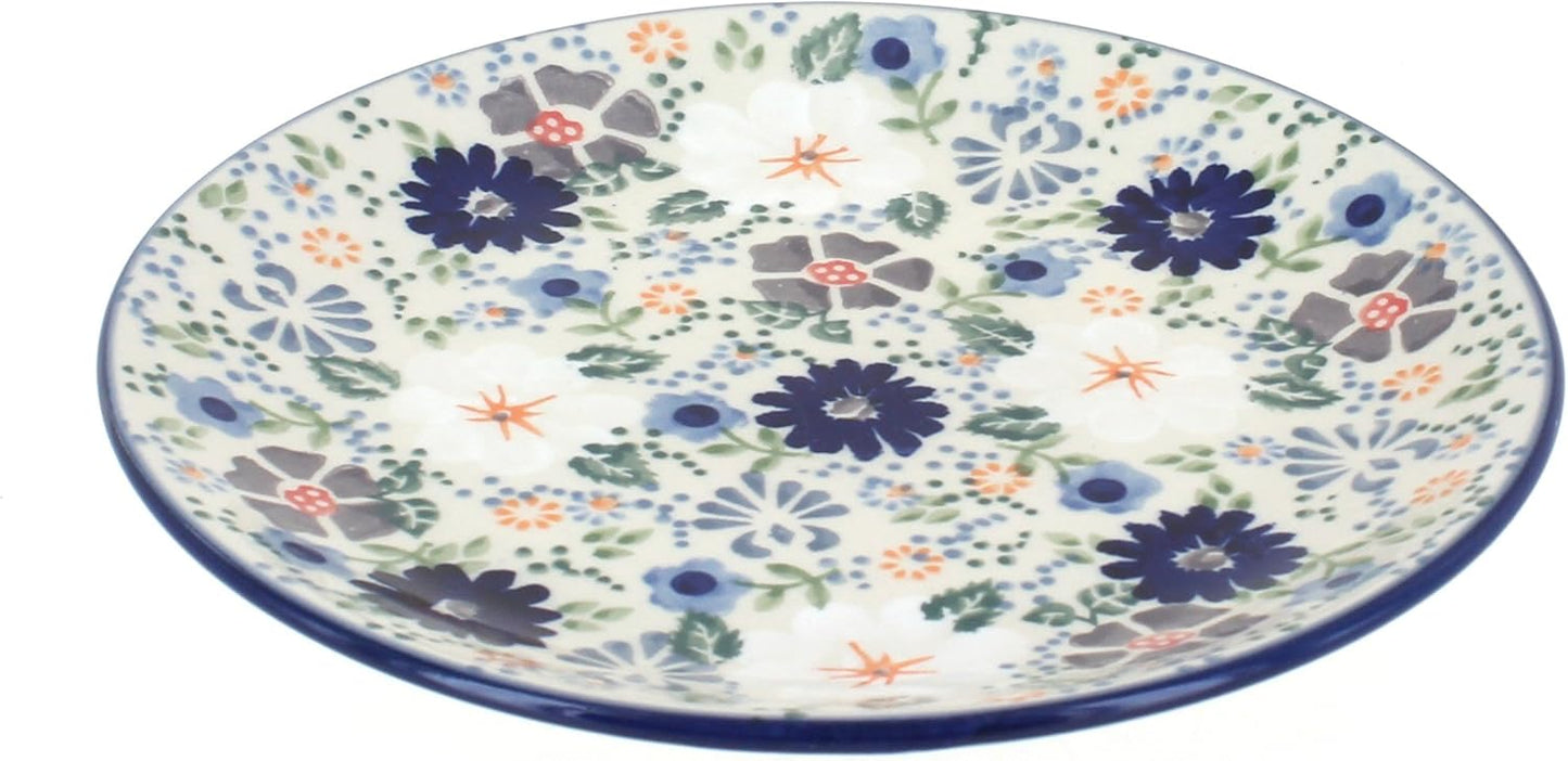 Blue Rose Polish Pottery - Gray Carnival Dessert Plate - 7" Diameter - Beautiful Plate for Cake, Appetizers, or Snacks