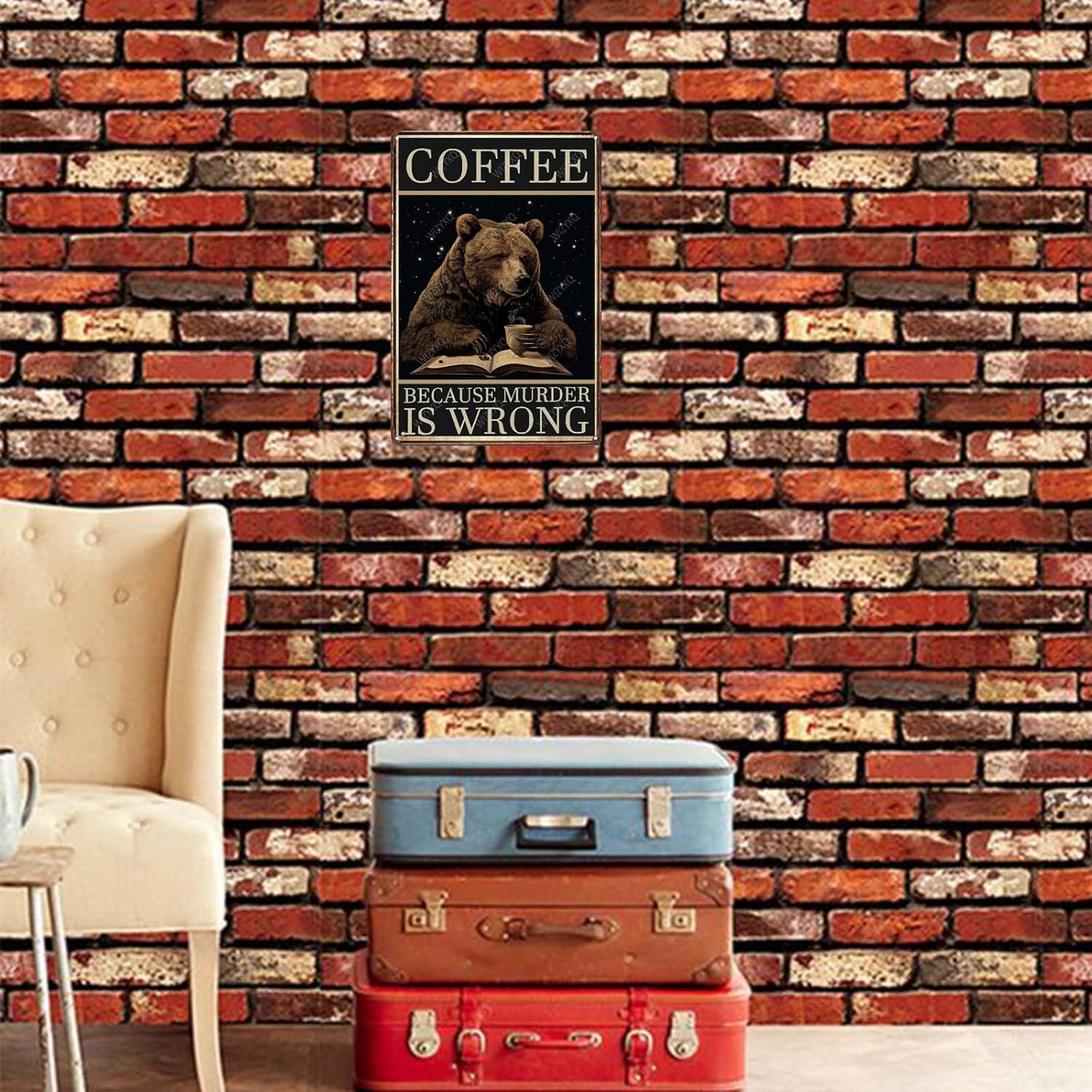 Metal Signs Coffee Because Murder Is Wrong Bear Vintage Tin Sign for Home Office Kitchen Bar Cafe Garden Wall Decor 12x8 Inch