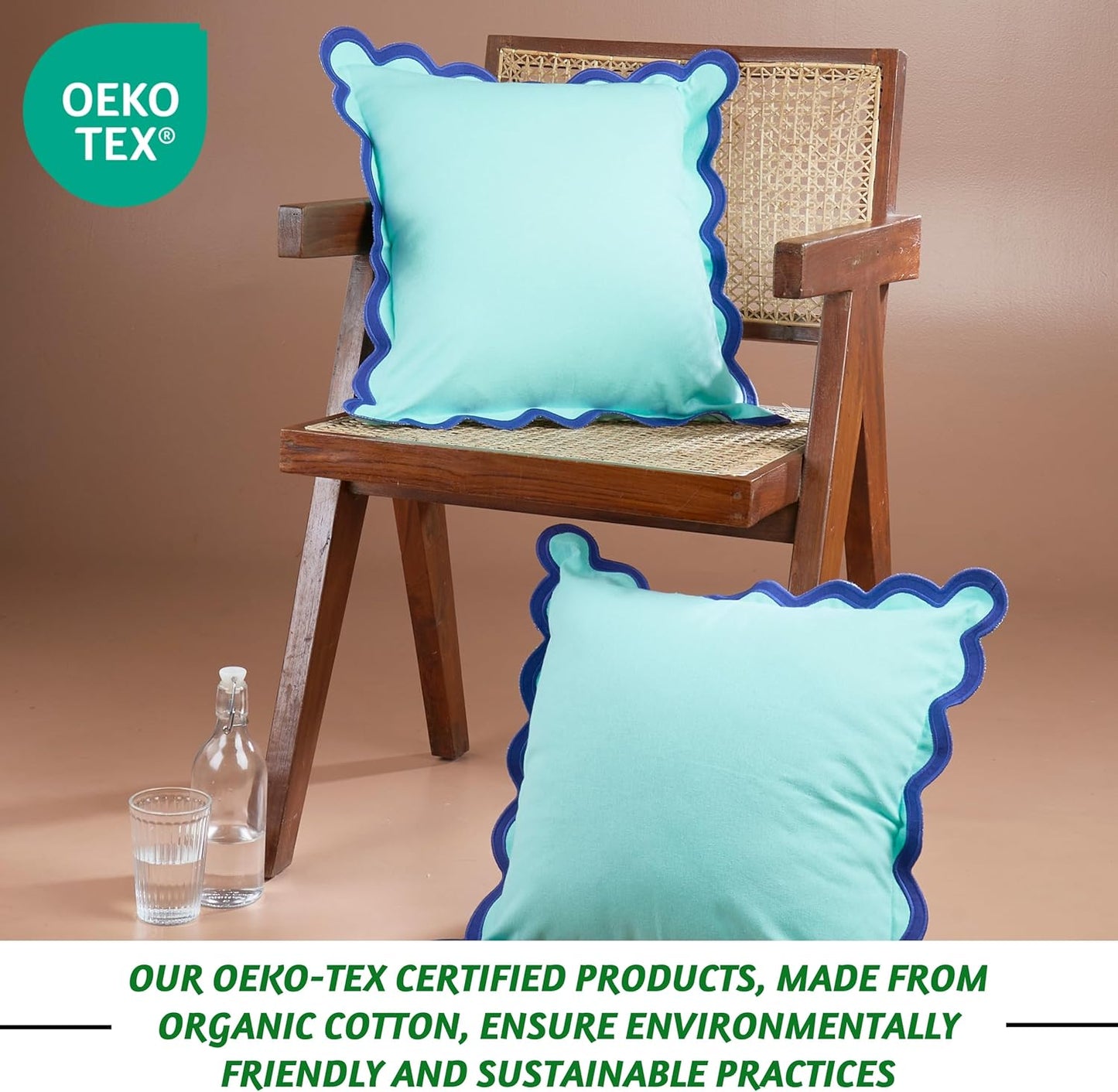 Folkulture Throw Pillow Covers 20x20, Set of 2 Cotton Scalloped Decorative Boho Couch Pillows, Gray