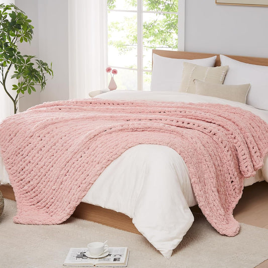 L'AGRATY Chunky Knit Blanket Throw - Soft Chenille Yarn Throw Blanket 50x60: Handmade Thick Cable Knit Crochet Blanket - Large Knit Blanket Chunky Rope Knot Throw Blanket for Couch Sofa Bed Home Decor