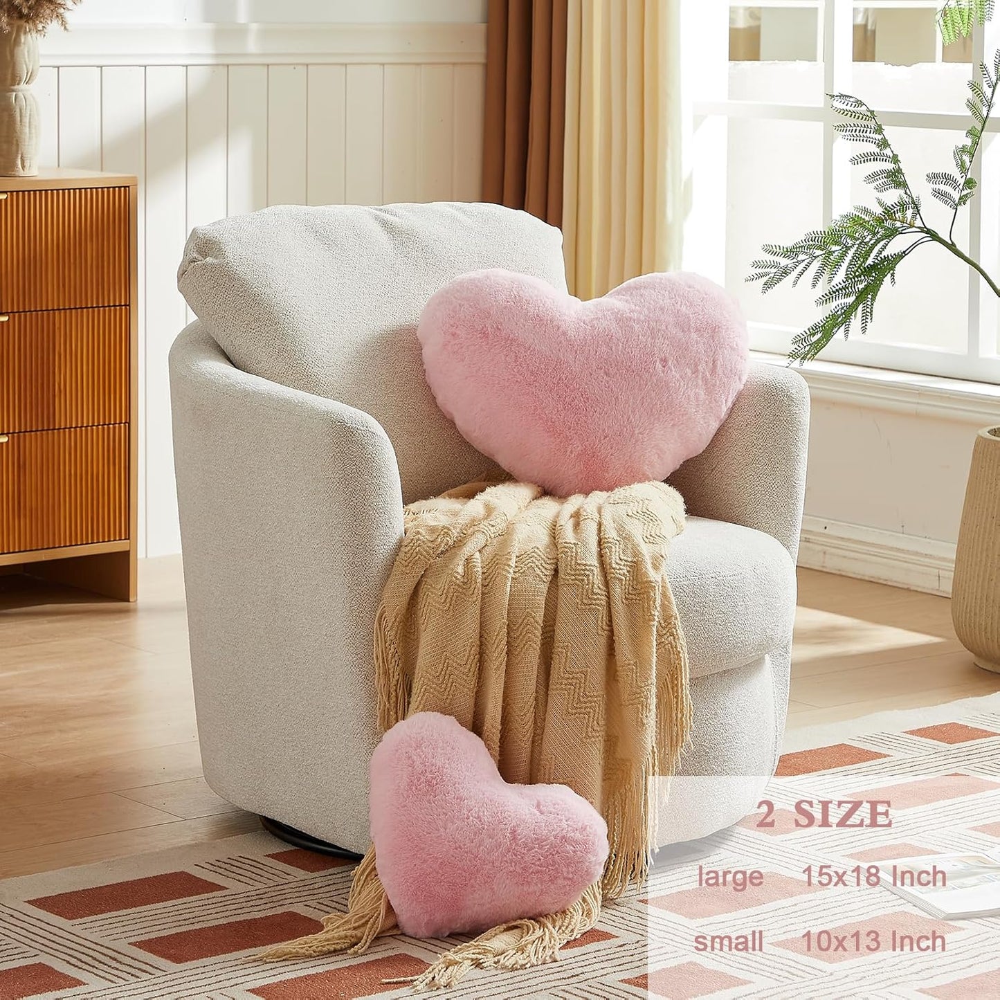 EastTree Heart Pillows, Pink Heart Shaped Pillows, Love Throw Pillows Gifts, Ultra Soft Faux Rabbit Fur Cute Pillows, Women Girls Kid Room Decor 10x13 Inch