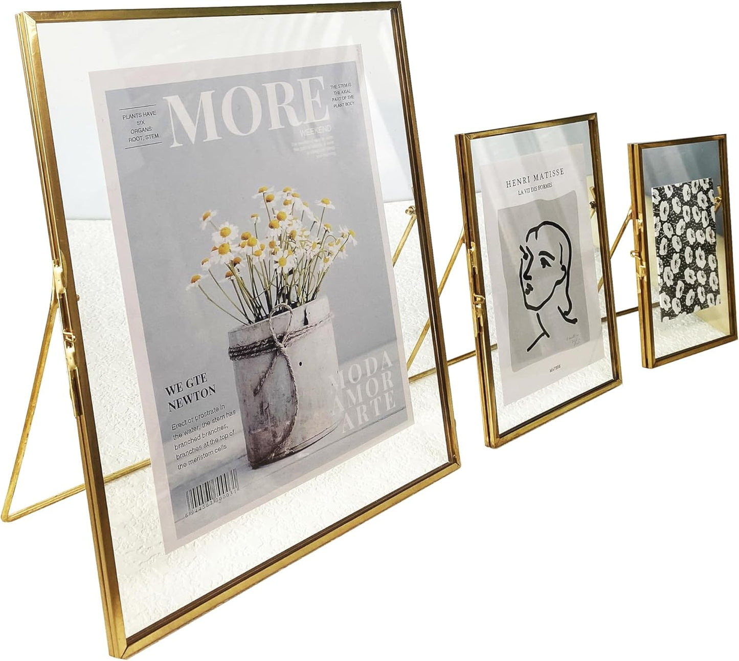 Gold Picture Frame - 4x6 Antique Brass Postcard Picture Frame for Desk - Small Pressed Glass Frame for Pressed Flowers - Floating Vertical… (Gold, 4 * 6 5 * 7 8 * 10 inches)