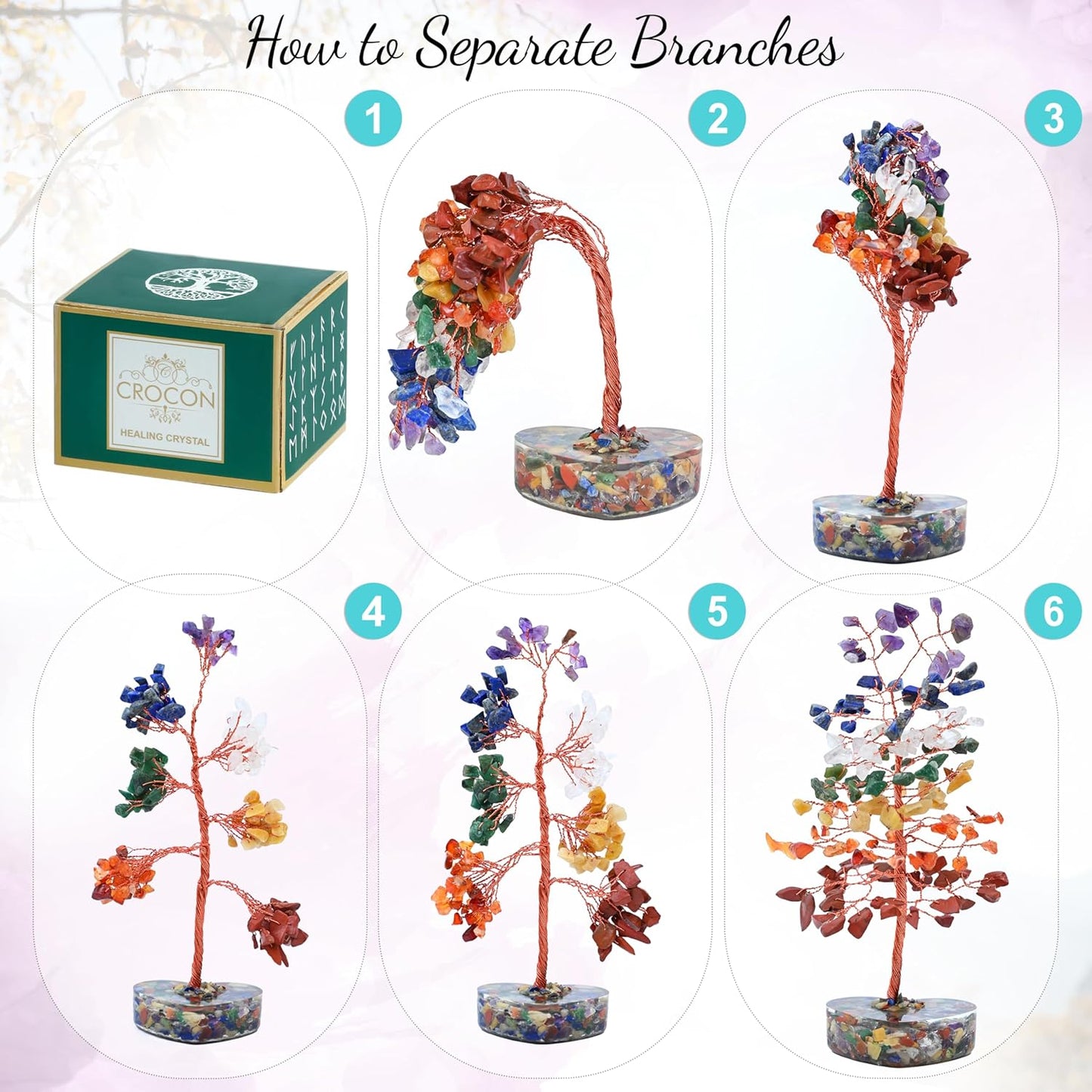 Crocon Crystal Heart Base Tree Good Luck Birthday Gifts for Womens, Mom, 7 Chakra Healing Stones & Crystals Tree of Life for Positive Energy Feng Shui Décor Home and Office Desk Decor Present for her