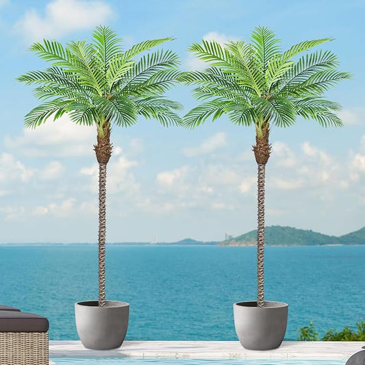 10ft Tall Artificial Phoenix Palm Tree for Outdoor Indoor Decor, Large Faux Coconut Silk Palm Tree Tropical Fake Tree Perfect for Outside Patio Poolside Home Office Decor (Set of 2)