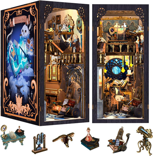 Cutefun Book Nook Kit for Adults, DIY Miniature House Dollhouse Kit for Adults and Teens, 3D Wooden Puzzle Booknook Bookshelf Insert Decor Gifts (Nebula Common Room)