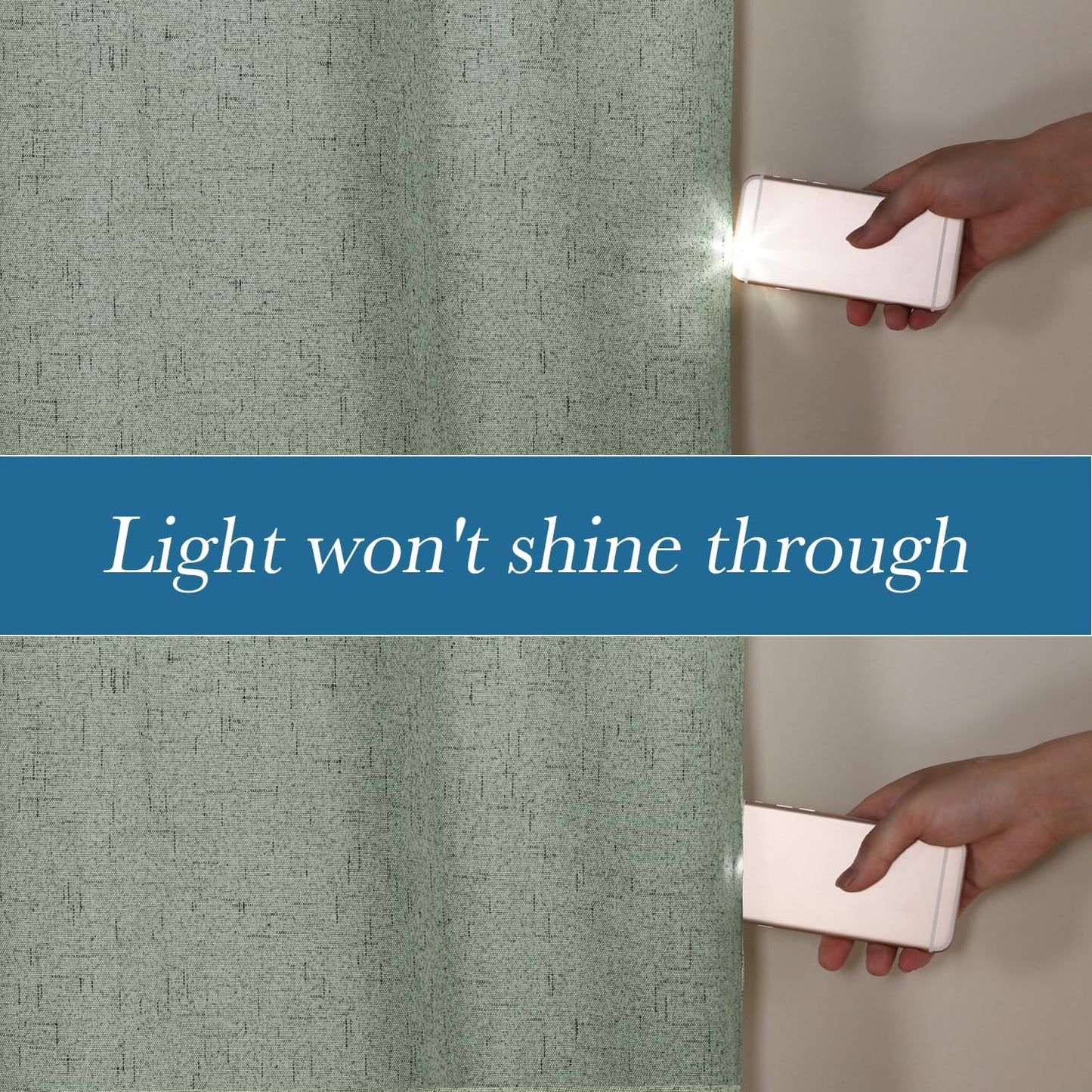 H.VERSAILTEX White Linen Blackout Curtains Durable Thick Textured Linen Look 100% Blackout Patio Door Curtain Anti Rust Grommet Extra Wide Sliding Door Curtain Panel, W100 x L108 inch, Green Bay