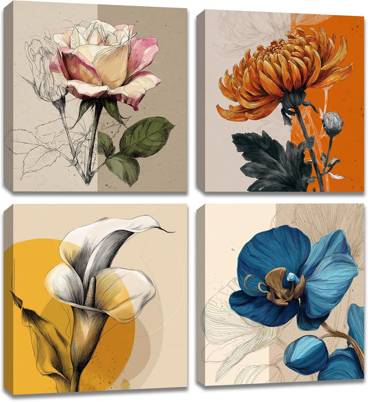 Framed Botanical Wall Art for Living Room Rustic Boho Floral Canvas Paintings Prints Flower Pictures for Farmhouse Hallway Bedroom Dining Room Bathroom Office Wall Decor ArtWork for Wall