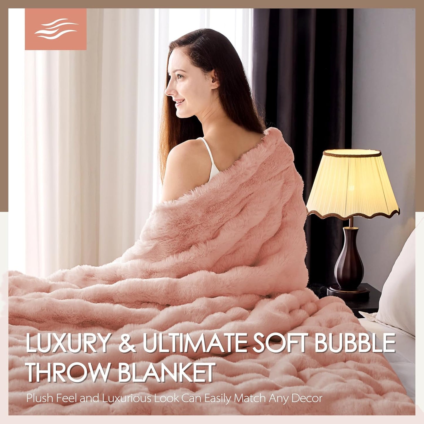 Luxury 1000GSM Faux Rabbit Fur Throw Blanket, Super Heavy Warm Cozy Blankets for Couch Bed Sofa, Bubble Plush Fuzzy Elegant Soft Reversible Mink Blanket for Living Room Bedroom, Pink