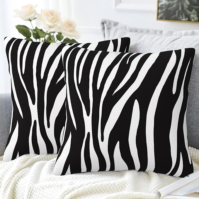 Throw Pillow Covers Animal Zebra Skin Pillow Covers 16x16 Inch Set of 2 Throw Pillows Decorative Pillow Cases Cushion Covers for Bedroom Livingroom Sofa Farm House