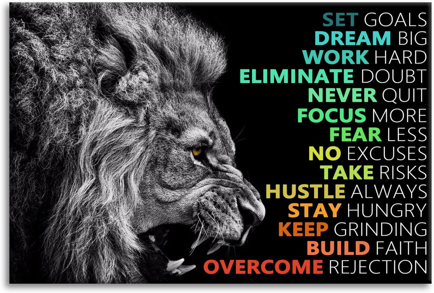Inspirational Canvas Wall Art Success Positive Affirmation Quotes Pictures Motivational Print Lion Poster Painting Colorful Artwork Office Decor for Living Room Framed Ready to Hang[24''W x 36''H]