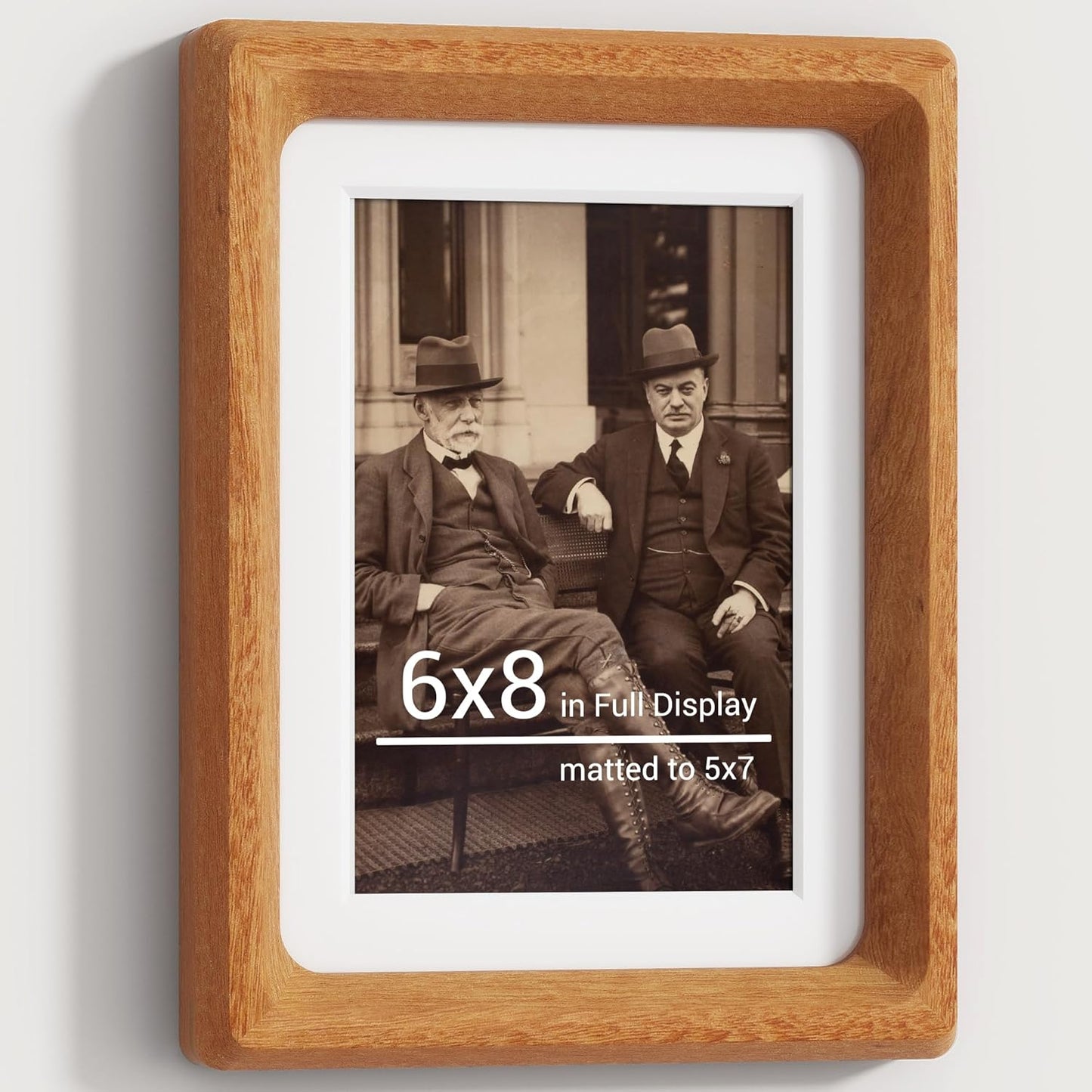 Heimlove 6x8 Picture Frames Natural Teak,Original Wood Hand Make Crafted Photo Frame with Mat to 5x7 Graduation Picture Display,Family Picture,Wedding Picture Tabletop & Wall Decoration