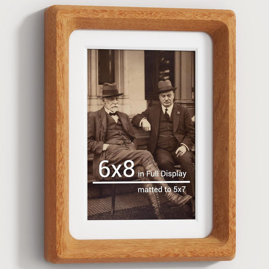 Heimlove 6x8 Picture Frames Natural Teak,Original Wood Hand Make Crafted Photo Frame with Mat to 5x7 Graduation Picture Display,Family Picture,Wedding Picture Tabletop & Wall Decoration