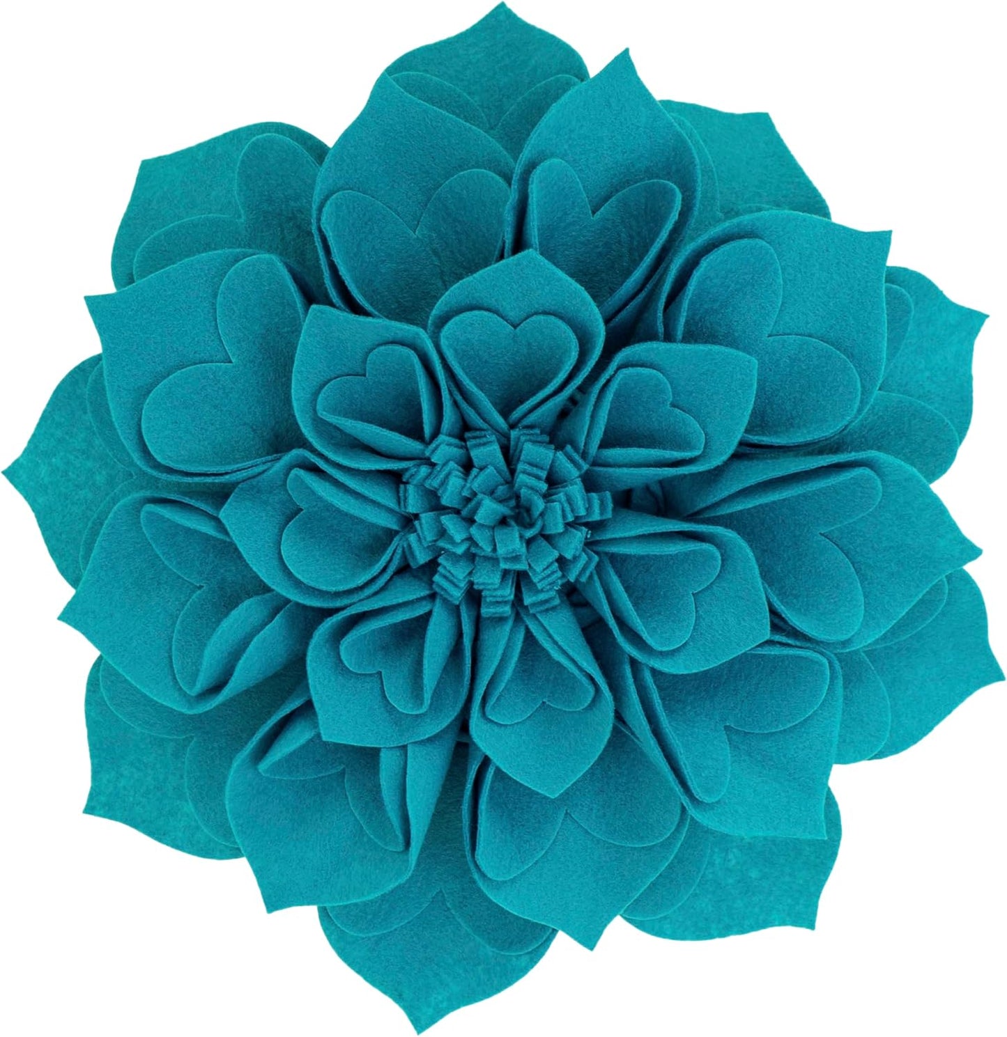 Fennco Styles Handmade 3D Heart-Shaped Petals Flower Decorative Throw Pillow Cover Only - 13" Round Teal Floral Pillow Case for Couch, Home Décor and Holiday, Housewarming Gift