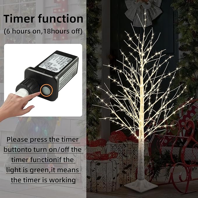 2pack 4FT 240 LED Christmas Birch Tree Warm White Lights with Twinkle Lights, LED Lighted Birch Tree for Indoor Outdoor Christmas Tree Decorations