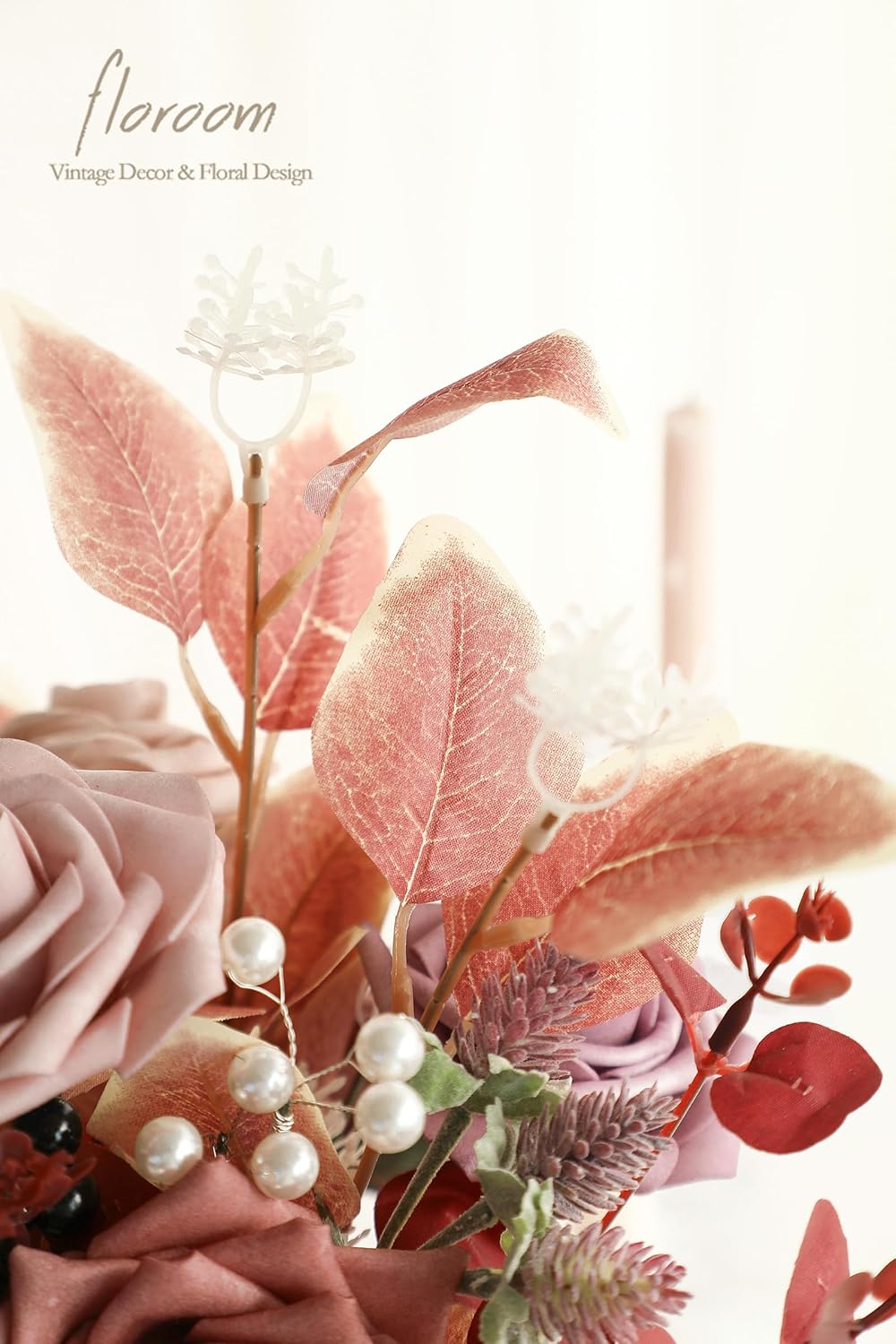 Floroom Artificial Greenery Stems Box Set, 30pcs with 7 Kinds of Faux Greenery Flowers Picks for DIY Bridal Bouquets Wedding Floral Arrangement Table Centerpieces, Burgundy & White