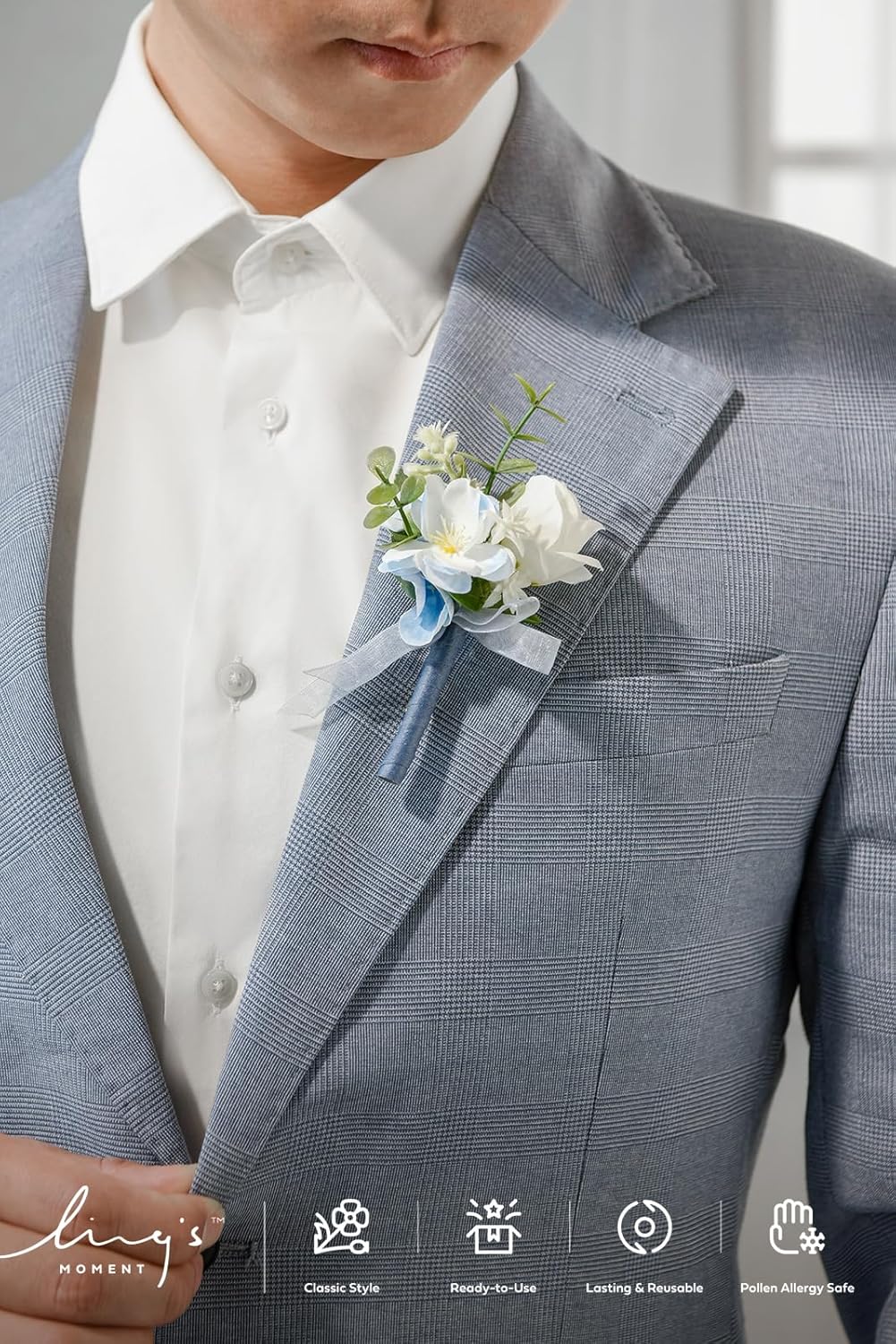 Ling's Moment Boutonniere for Men, 10pcs Groomsmen Guest Boutonniere, Artificial Flowers for Wedding Décor/Prom/Homecoming,etc.Blue