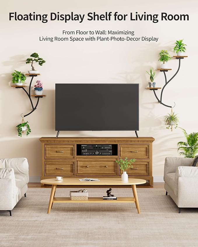 Wall Planters for Indoor Plants 2 Pack, 6 Tiered Wall Plant Holder Hanging Planters Plant Stand Indoor, Window Plants Shelves for Living Room Patio