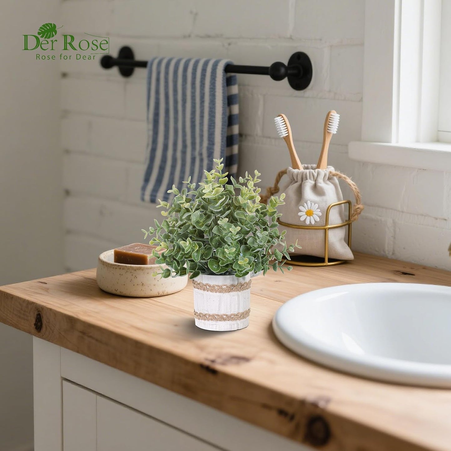 Der Rose 4 Pack Farmhouse Fake Plants Artificial Plants for Home Kitchen Office Desk Rustic Table Boho Aesthetic Room Decor Indoor