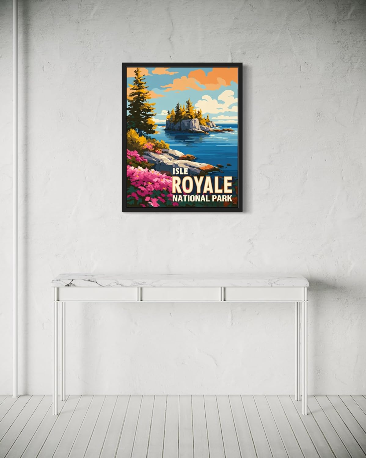 Isle Royale National Park Art Print Poster, Vintage Retro Pop Art Travel Wall Art Bedroom Bathroom Living Room Decor 185 (Isle Royale, 11 x 14 inches, Black Frame)